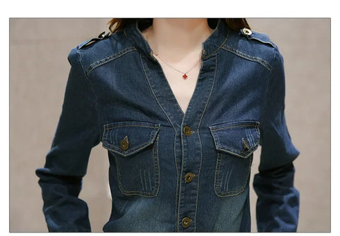 Slimming Women's Denim Dress Medium Length Short Sleeves Smooth Silhouette